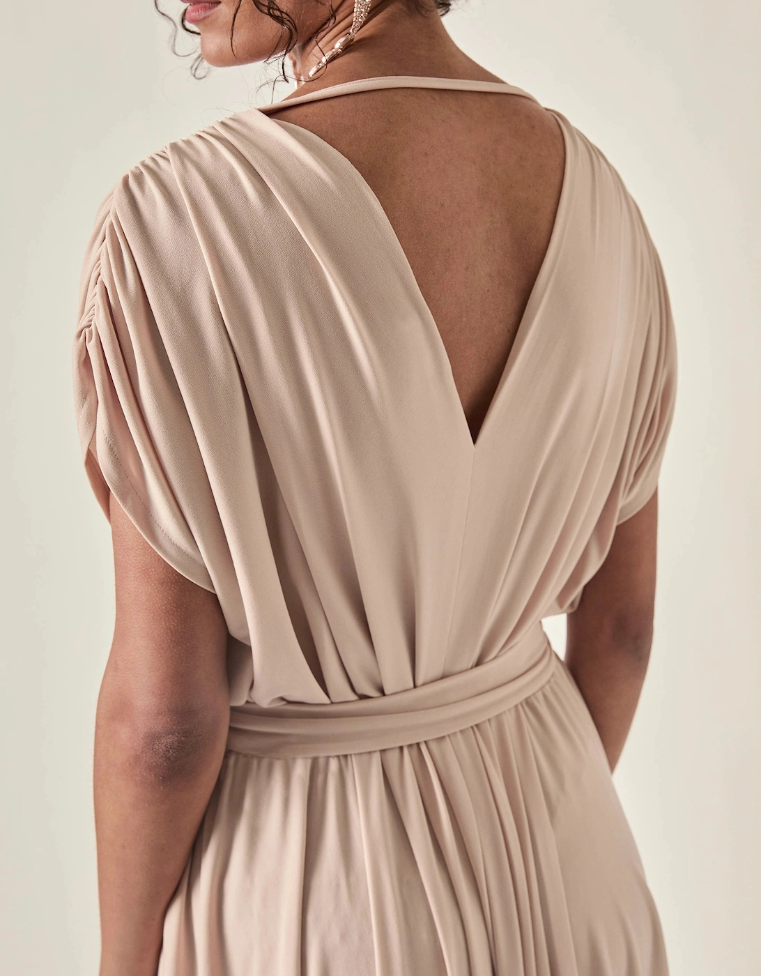 Draped Open-Back Midi Dress – Taupe
