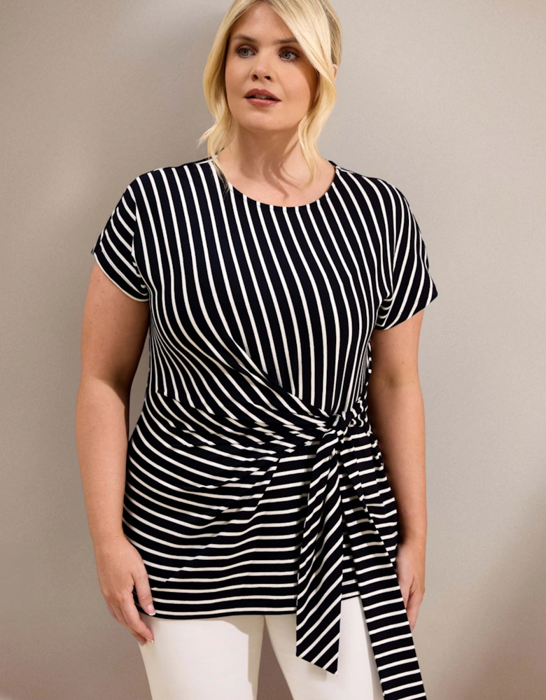Navy Stripe Jersey Side Tie Top