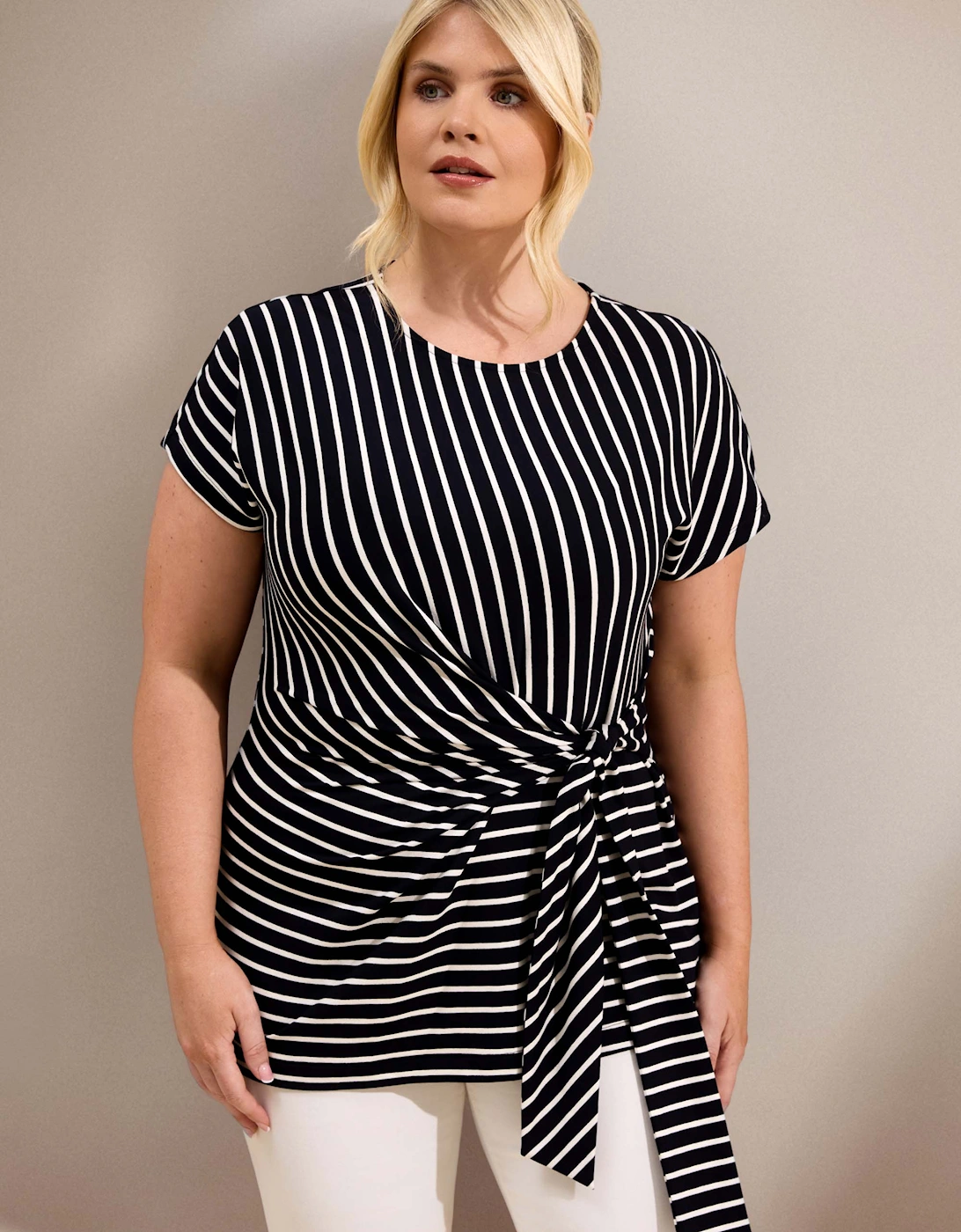 Navy Stripe Jersey Side Tie Top