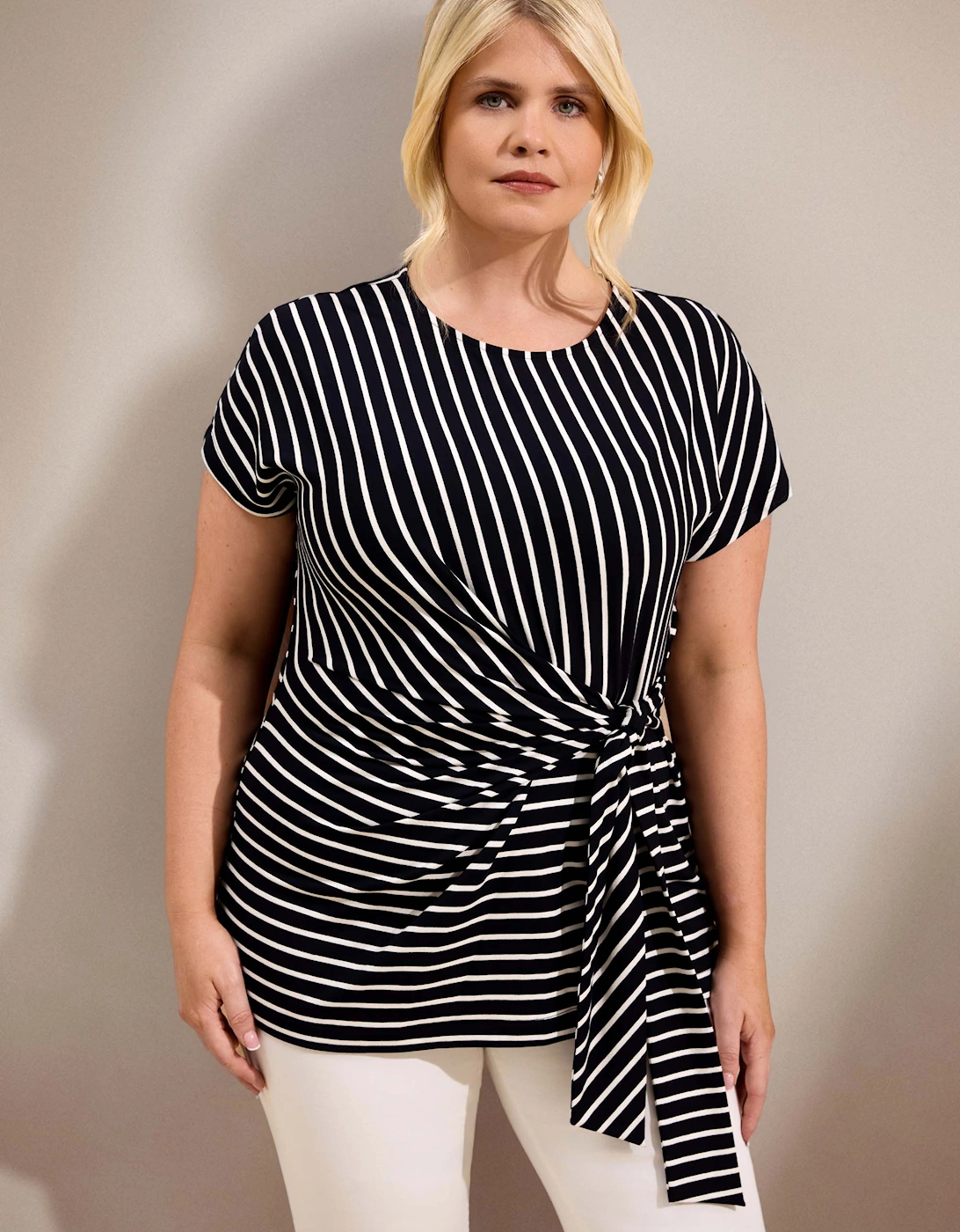 Navy Stripe Jersey Side Tie Top