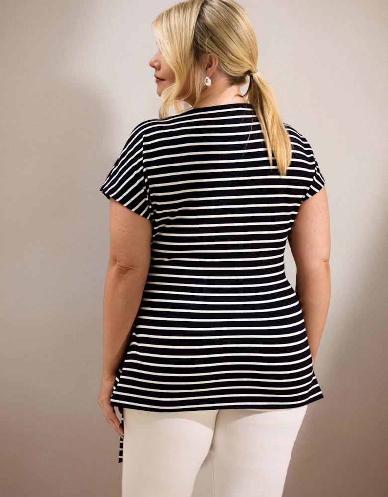 Navy Stripe Jersey Side Tie Top