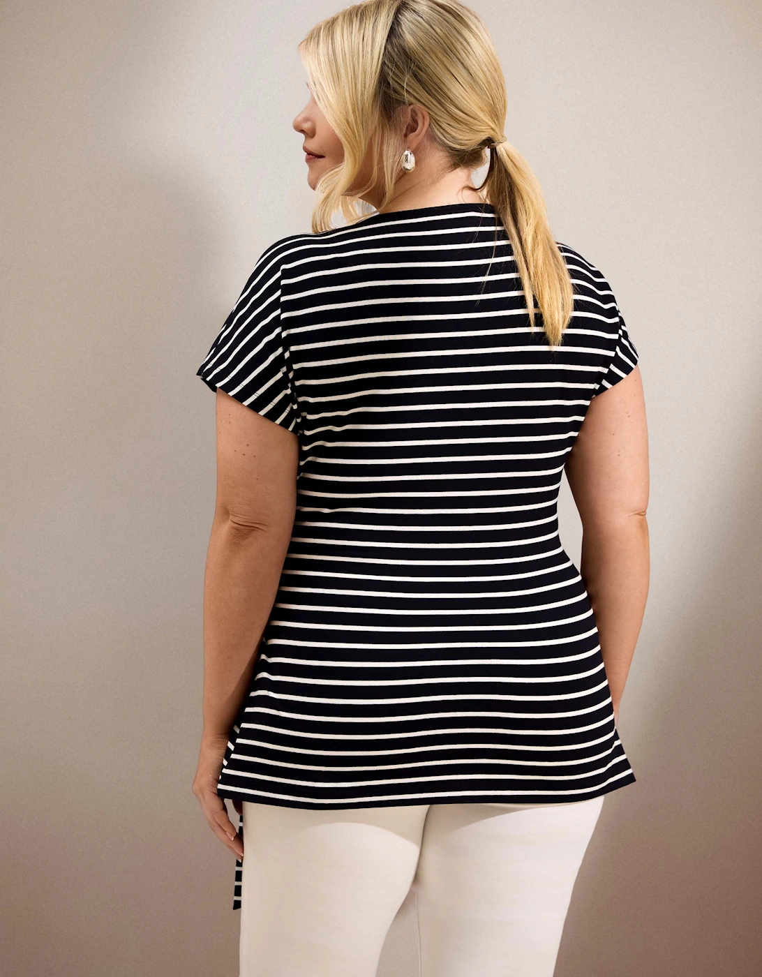Navy Stripe Jersey Side Tie Top