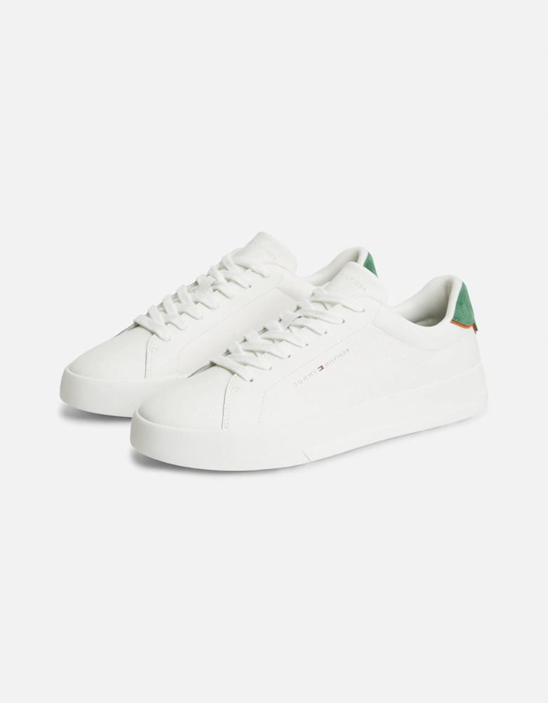 Tommy Hilfiger Court Leather Detail Mens Trainer - Ecru/Street Green