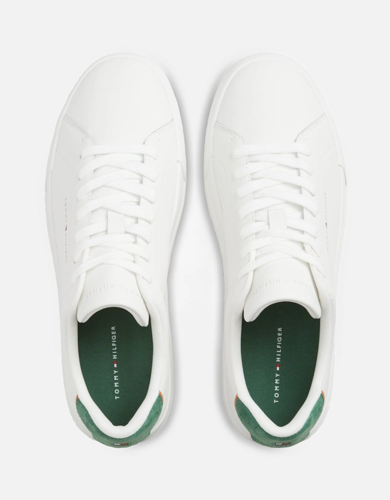 Tommy Hilfiger Court Leather Detail Mens Trainer - Ecru/Street Green