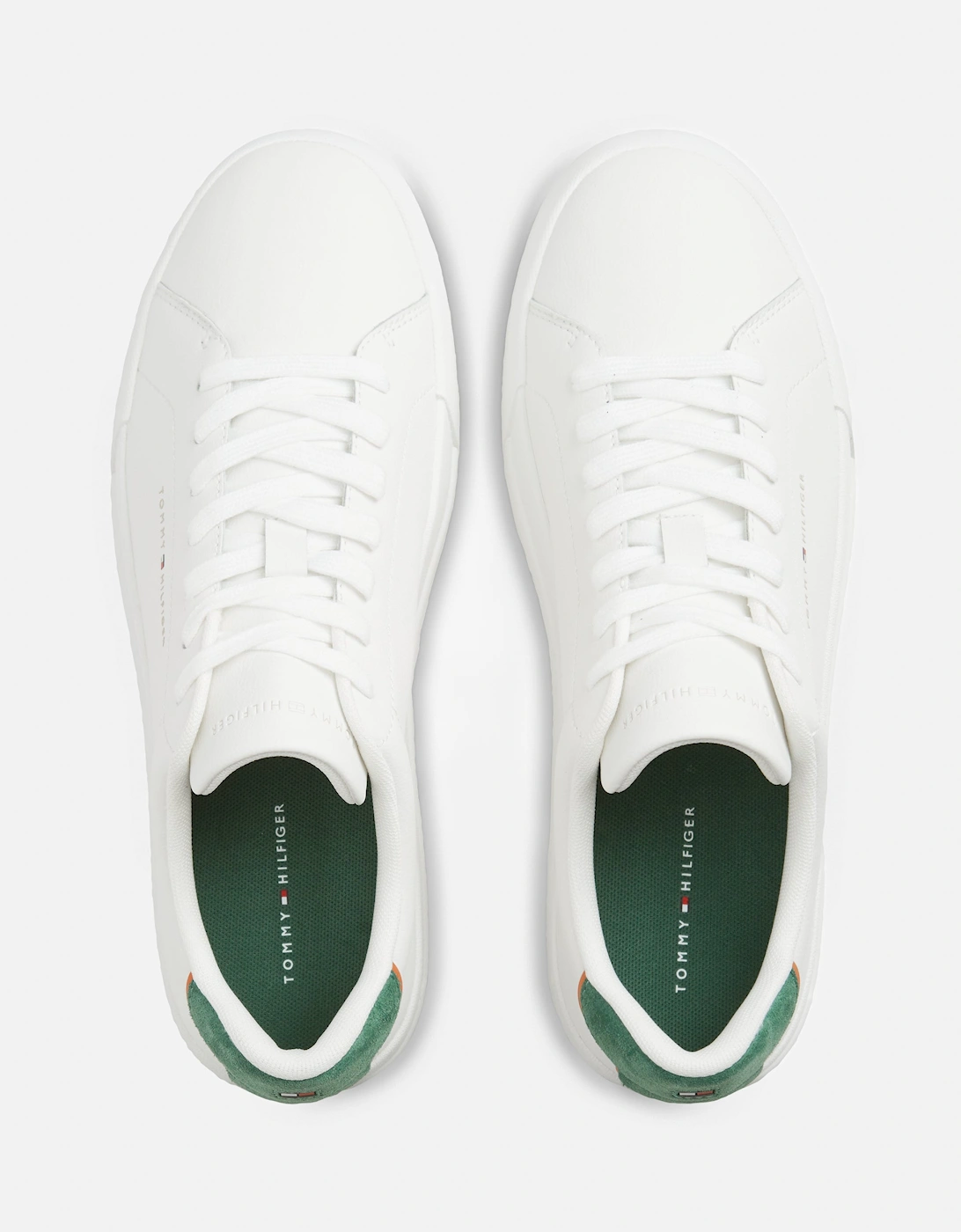 Tommy Hilfiger Court Leather Detail Mens Trainer - Ecru/Street Green