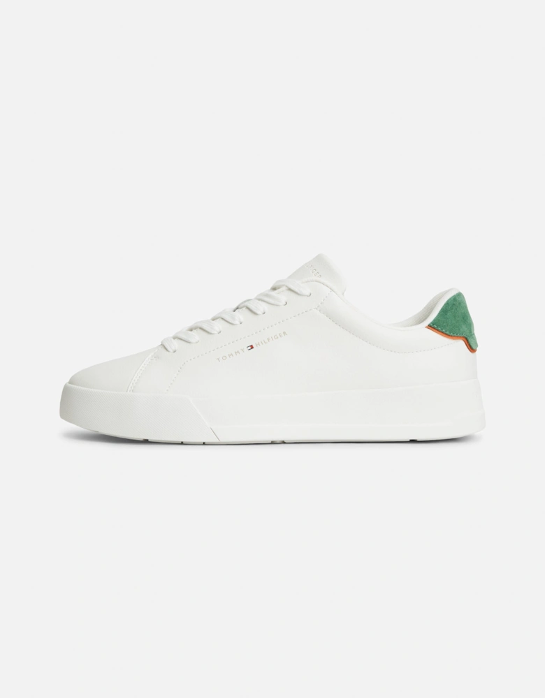 Tommy Hilfiger Court Leather Detail Mens Trainer - Ecru/Street Green