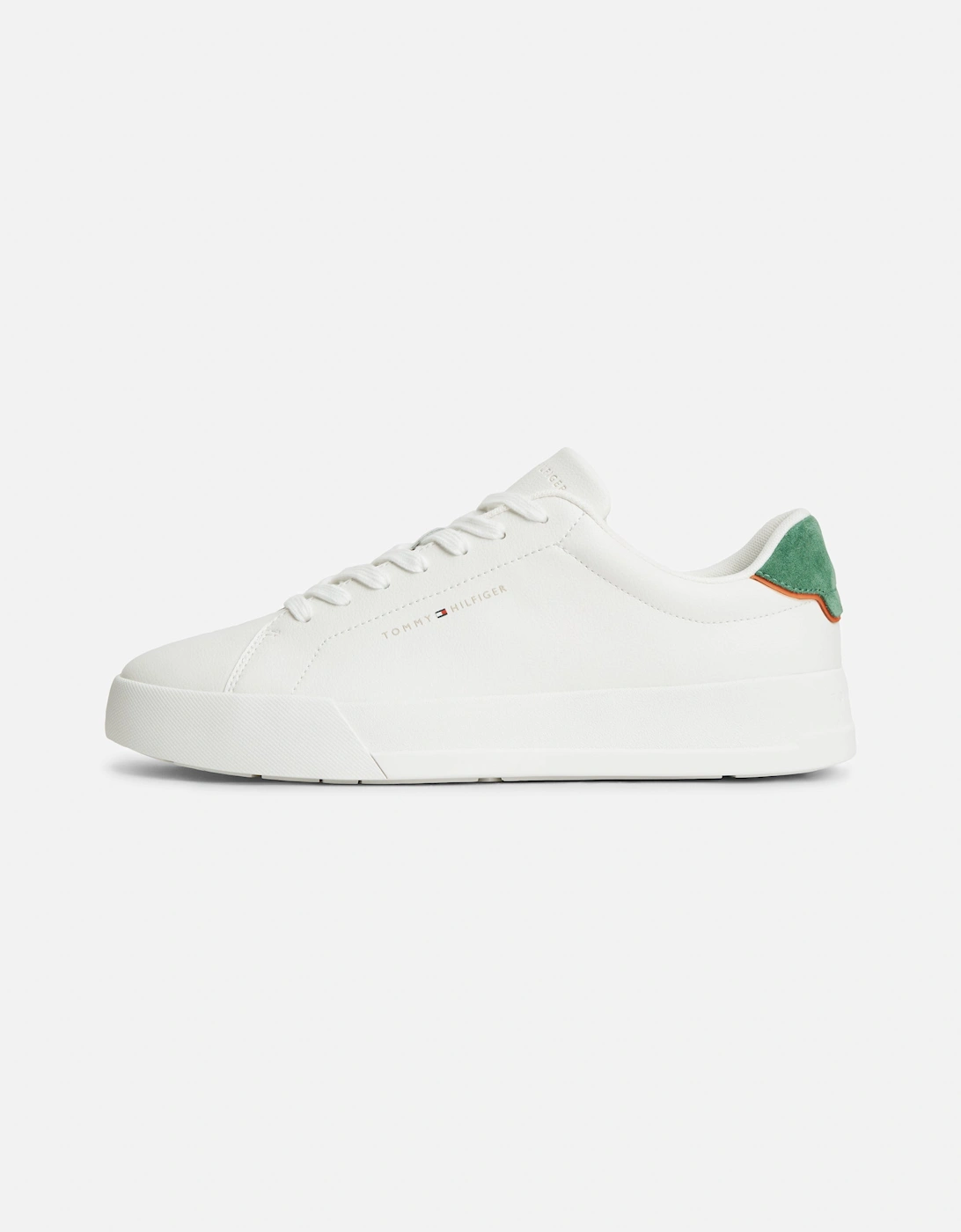 Tommy Hilfiger Court Leather Detail Mens Trainer - Ecru/Street Green
