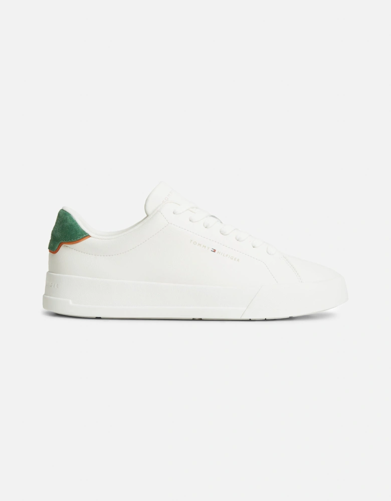 Tommy Hilfiger Court Leather Detail Mens Trainer - Ecru/Street Green