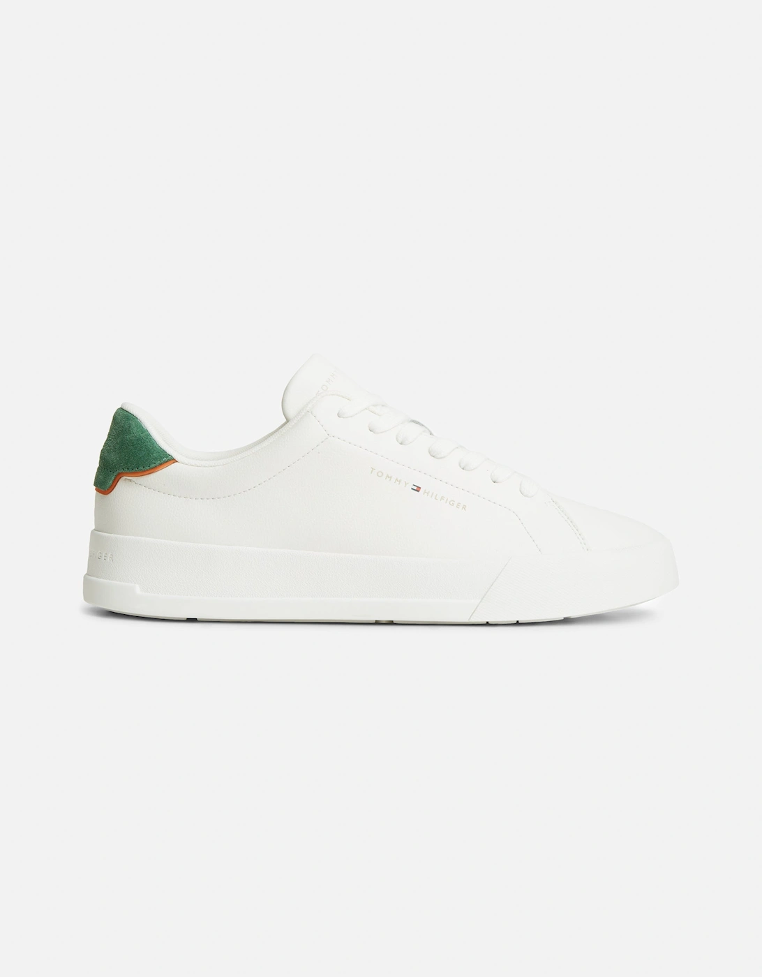 Tommy Hilfiger Court Leather Detail Mens Trainer - Ecru/Street Green