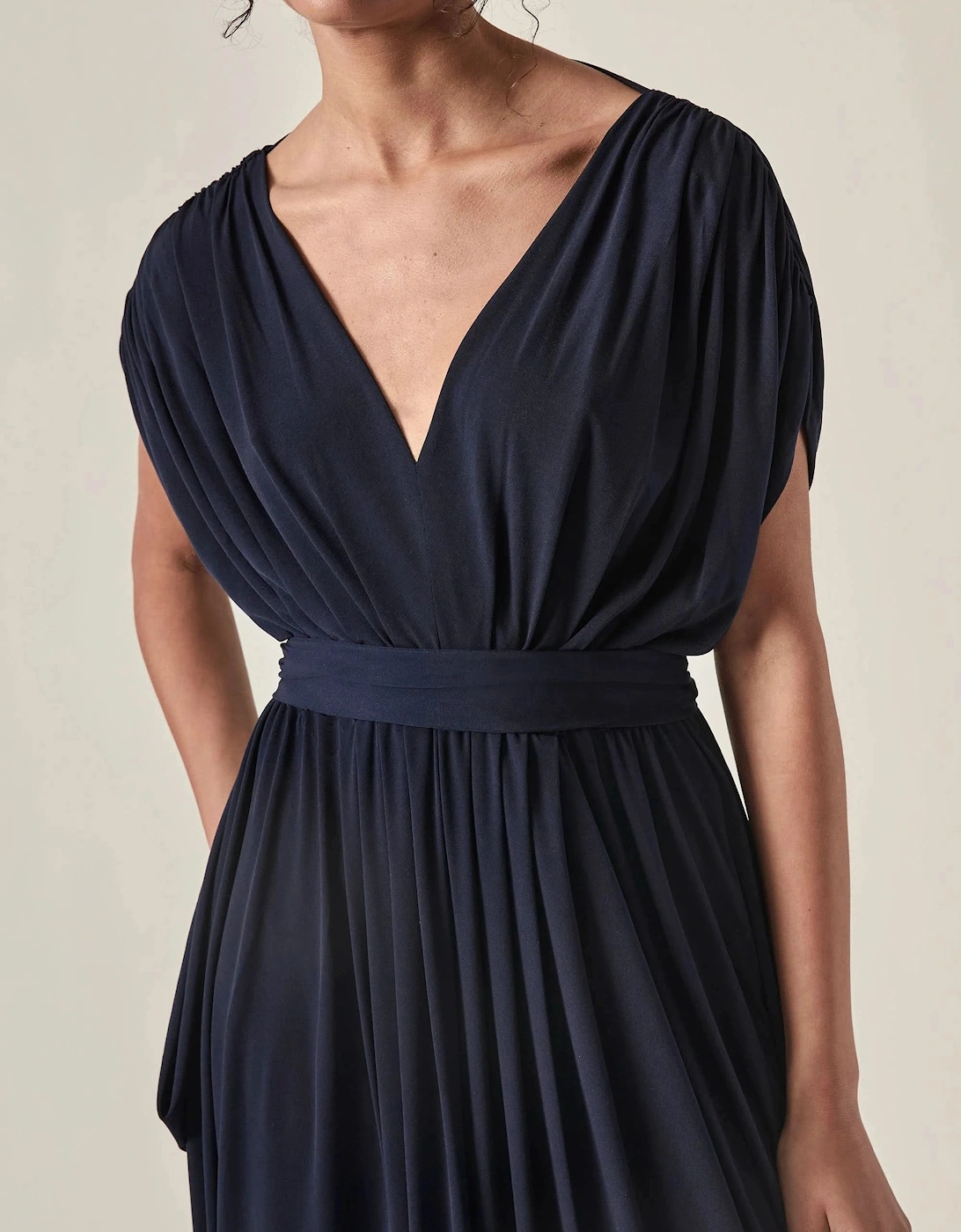 Draped Open-Back Midi Dress – Navy