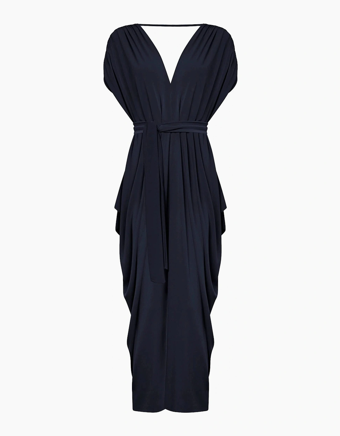 Draped Open-Back Midi Dress – Navy