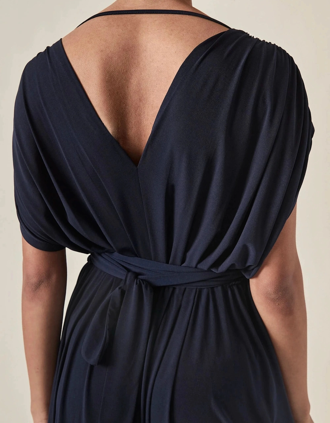 Draped Open-Back Midi Dress – Navy