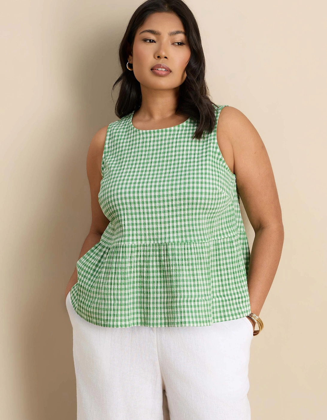 Green Gingham Cotton Peplum Top, 7 of 6