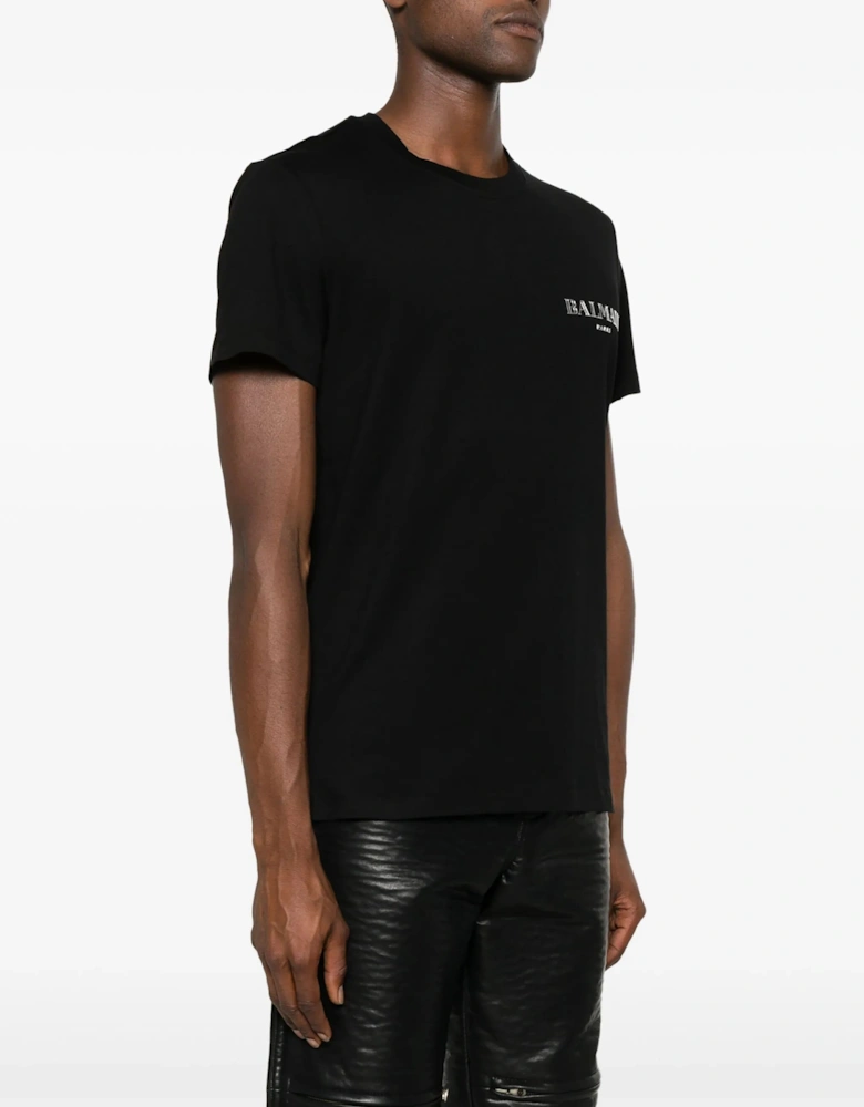 Balmain Vintage Silver Gel Logo T-Shirt in Black