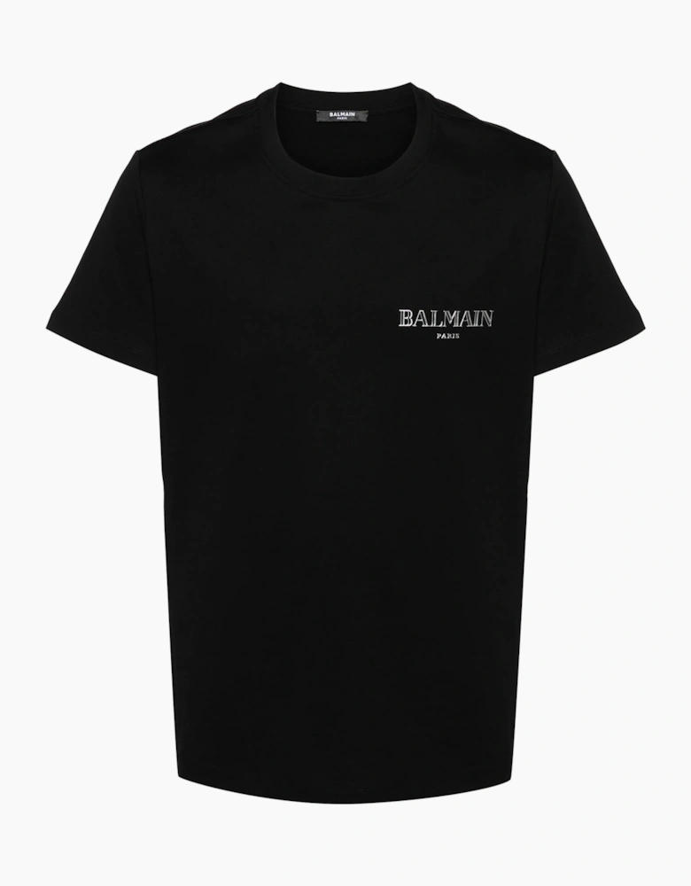 Balmain Vintage Silver Gel Logo T-Shirt in Black