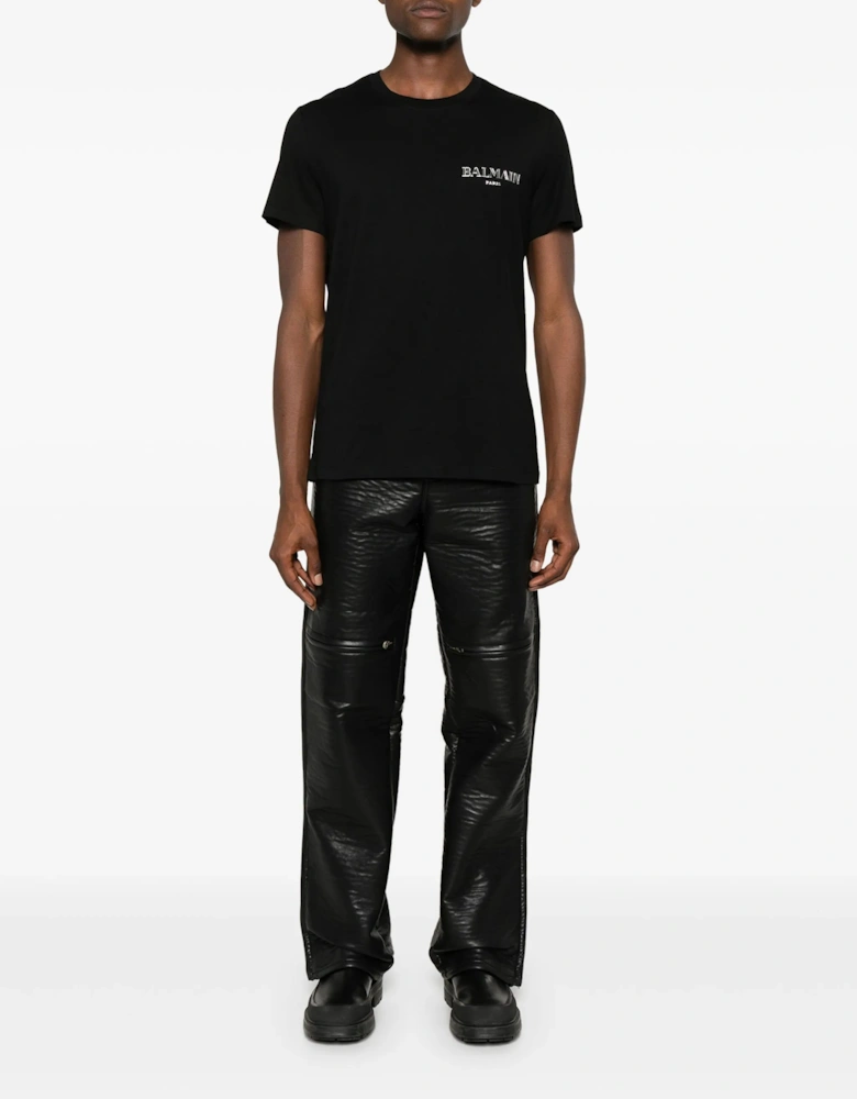 Balmain Vintage Silver Gel Logo T-Shirt in Black