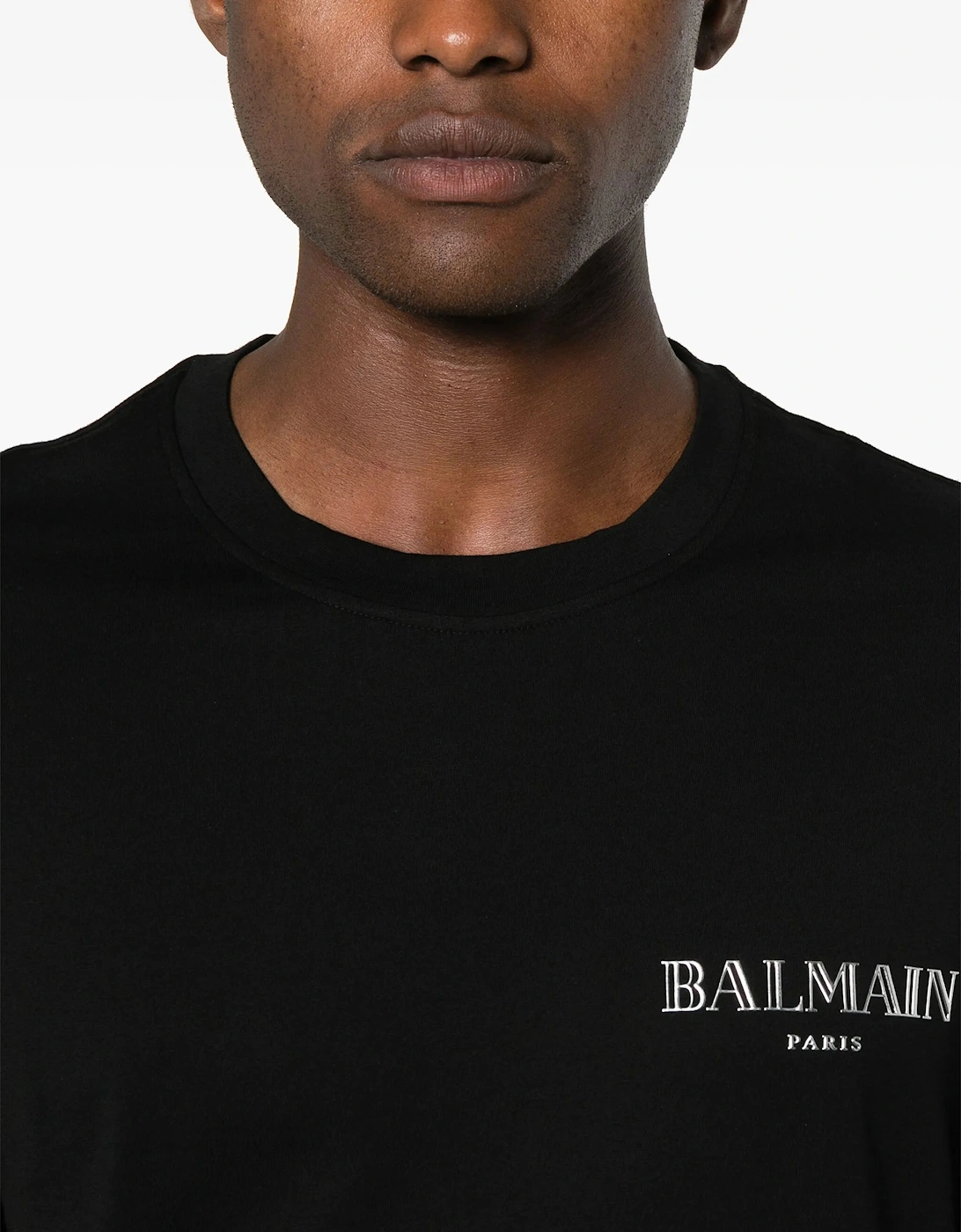 Balmain Vintage Silver Gel Logo T-Shirt in Black