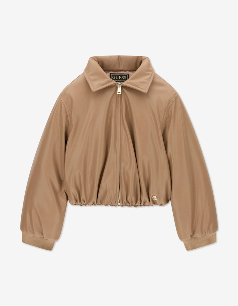 Guess Girls Padded Bomber Jacket in Brown