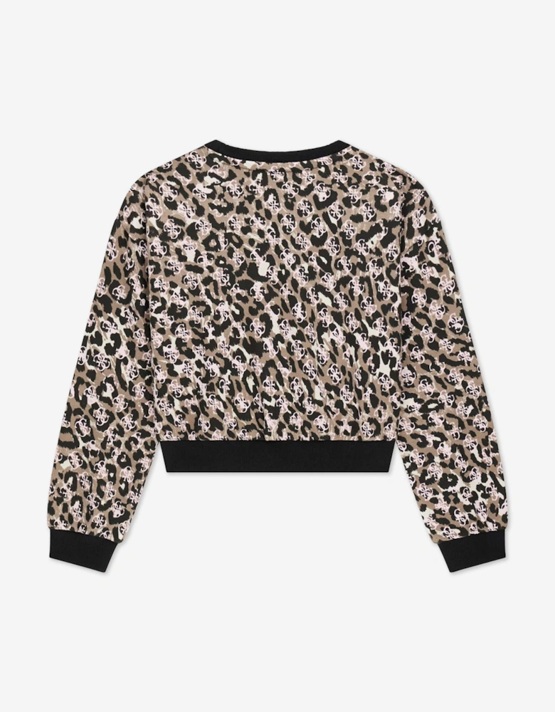 Guess Girls Leopard Print Midi Oversized Sweatshirt in Pink