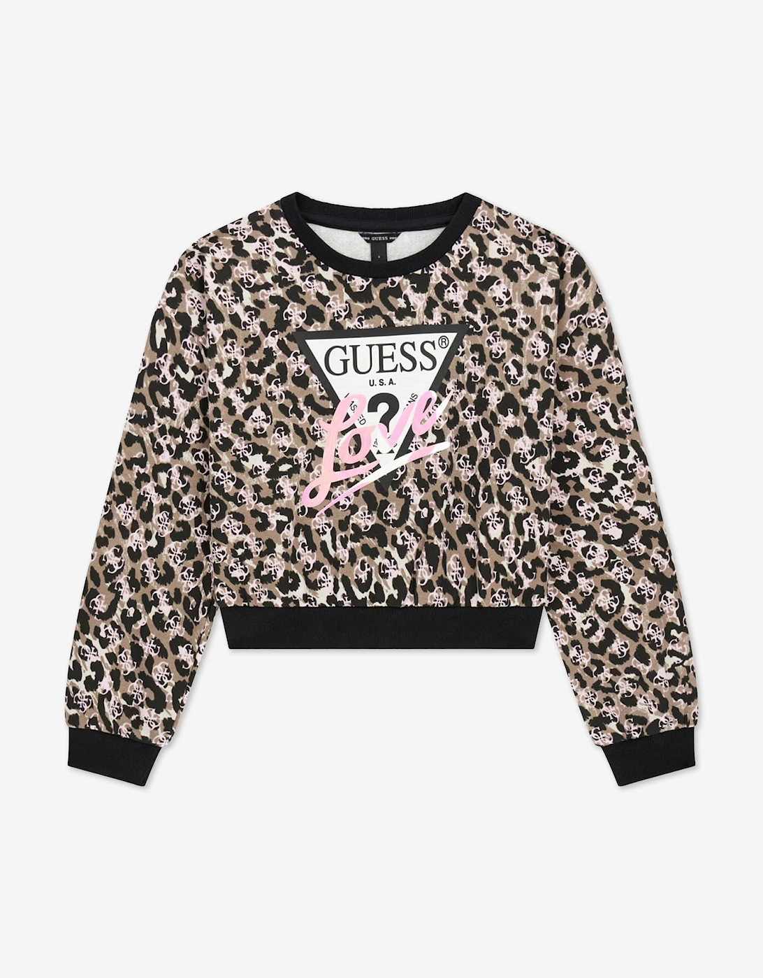 Guess Girls Leopard Print Midi Oversized Sweatshirt in Pink