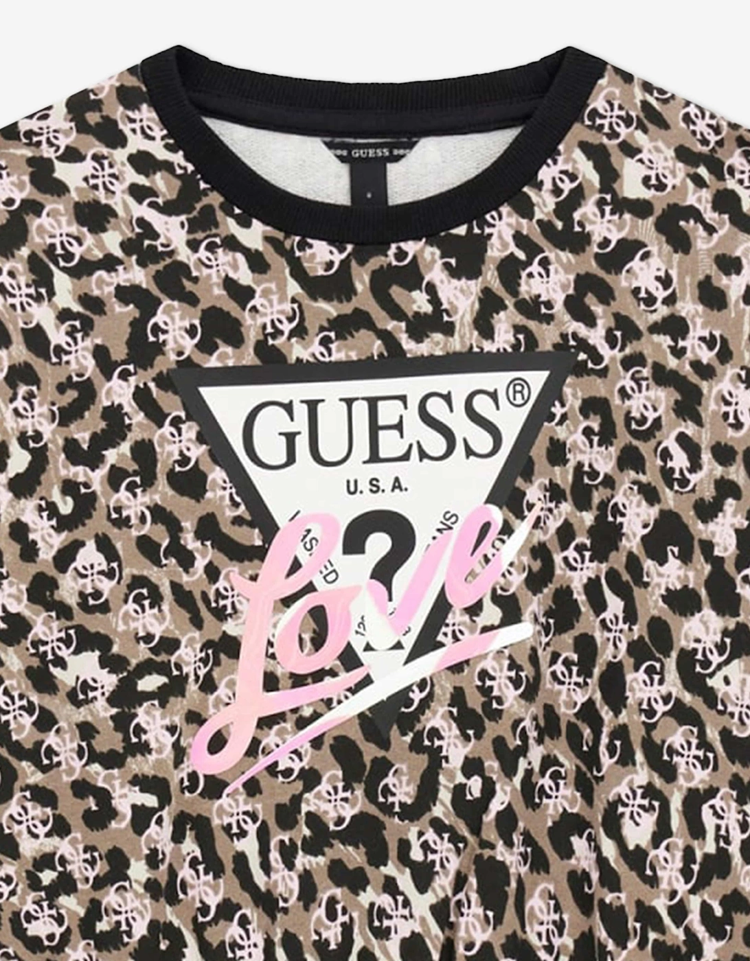 Guess Girls Leopard Print Midi Oversized Sweatshirt in Pink