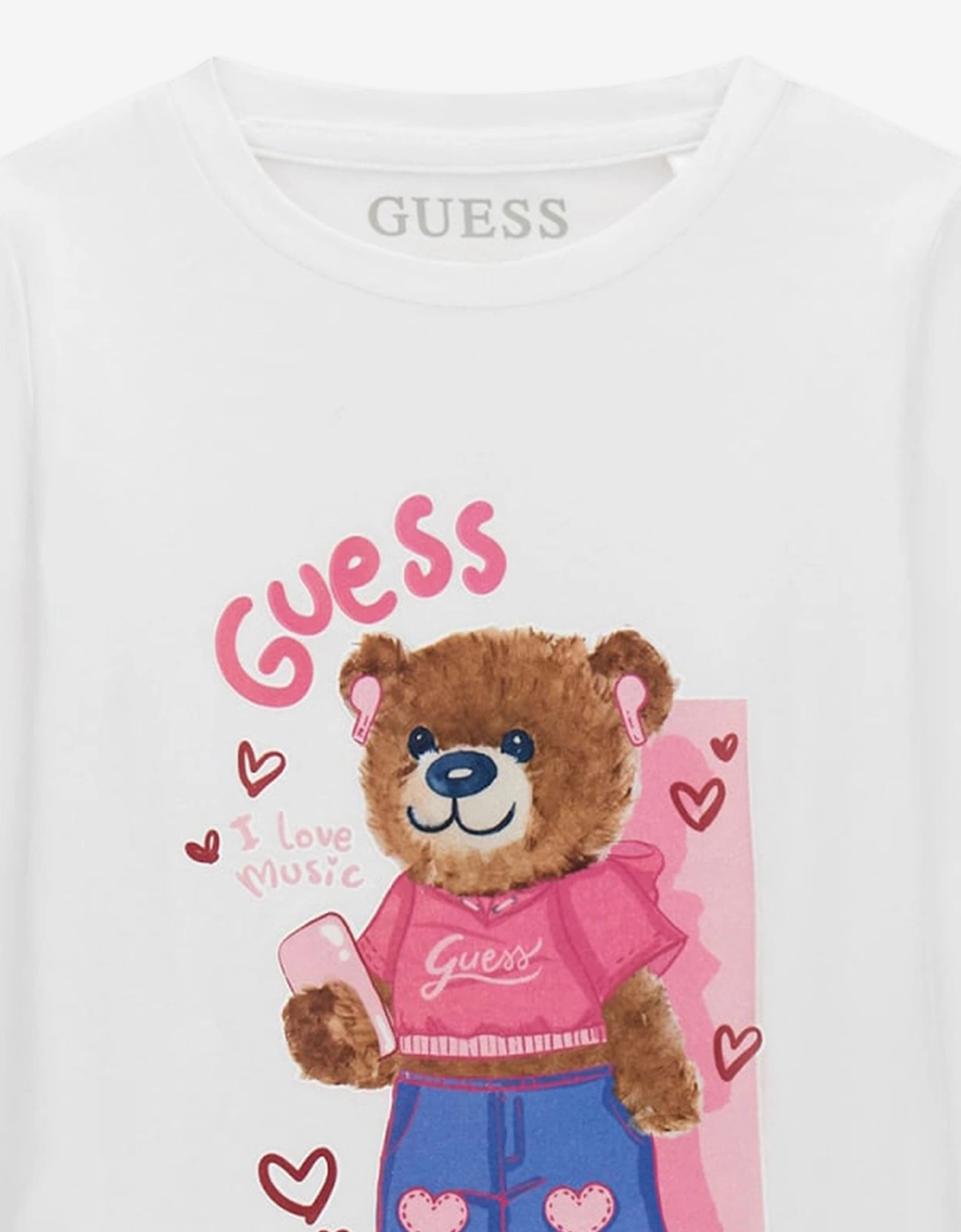 Guess Girls Long Sleeve Bear T-Shirt in White