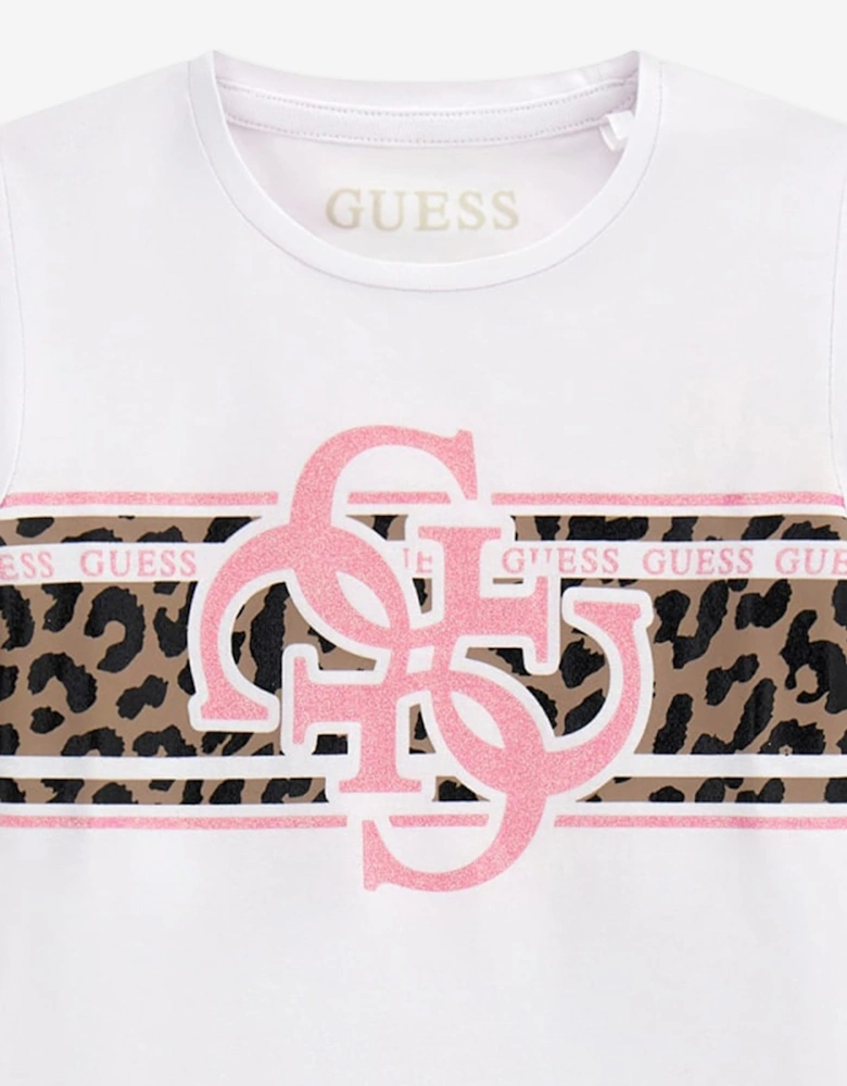 Guess Girls Leopard Logo T-Shirt in White