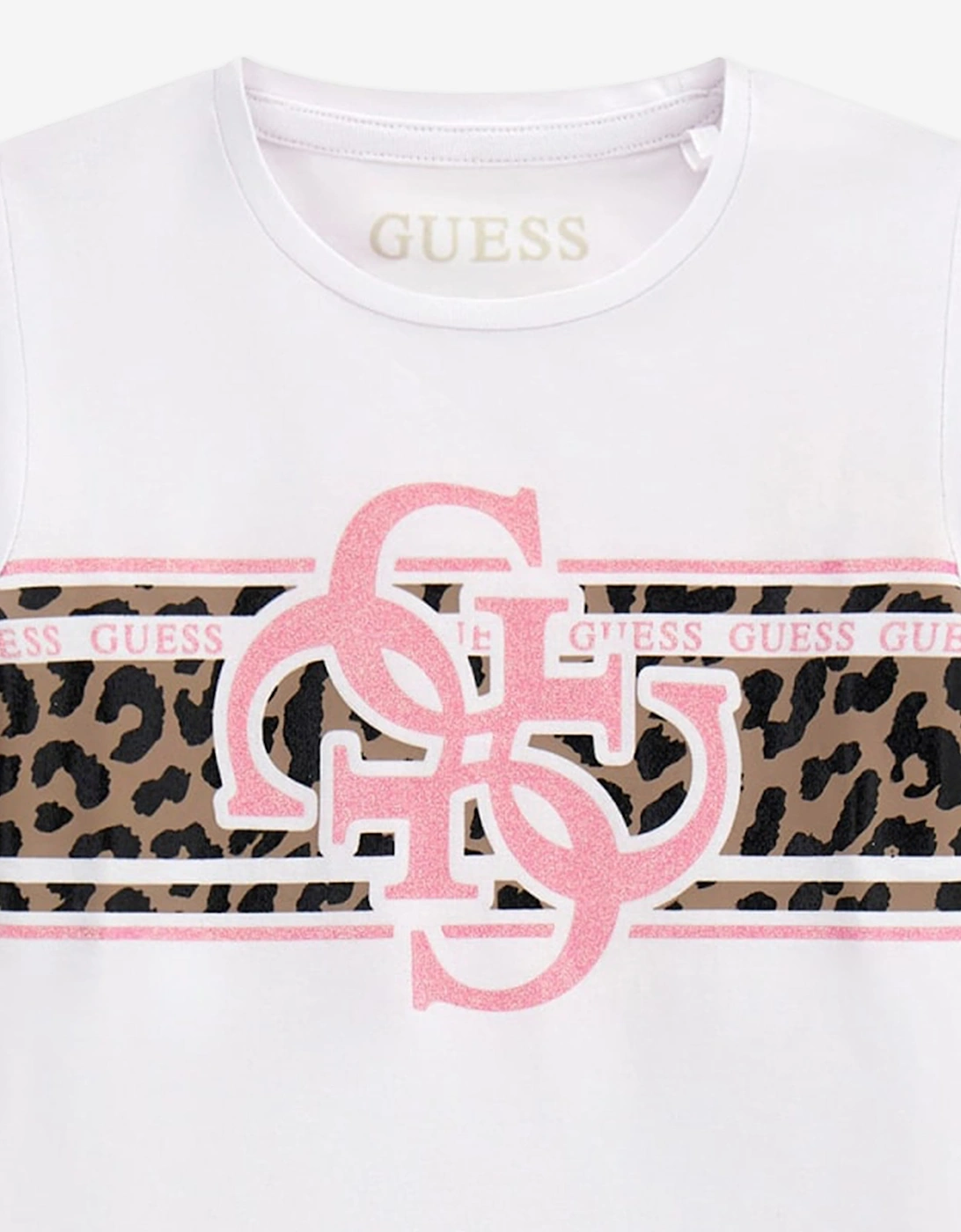 Guess Girls Leopard Logo T-Shirt in White