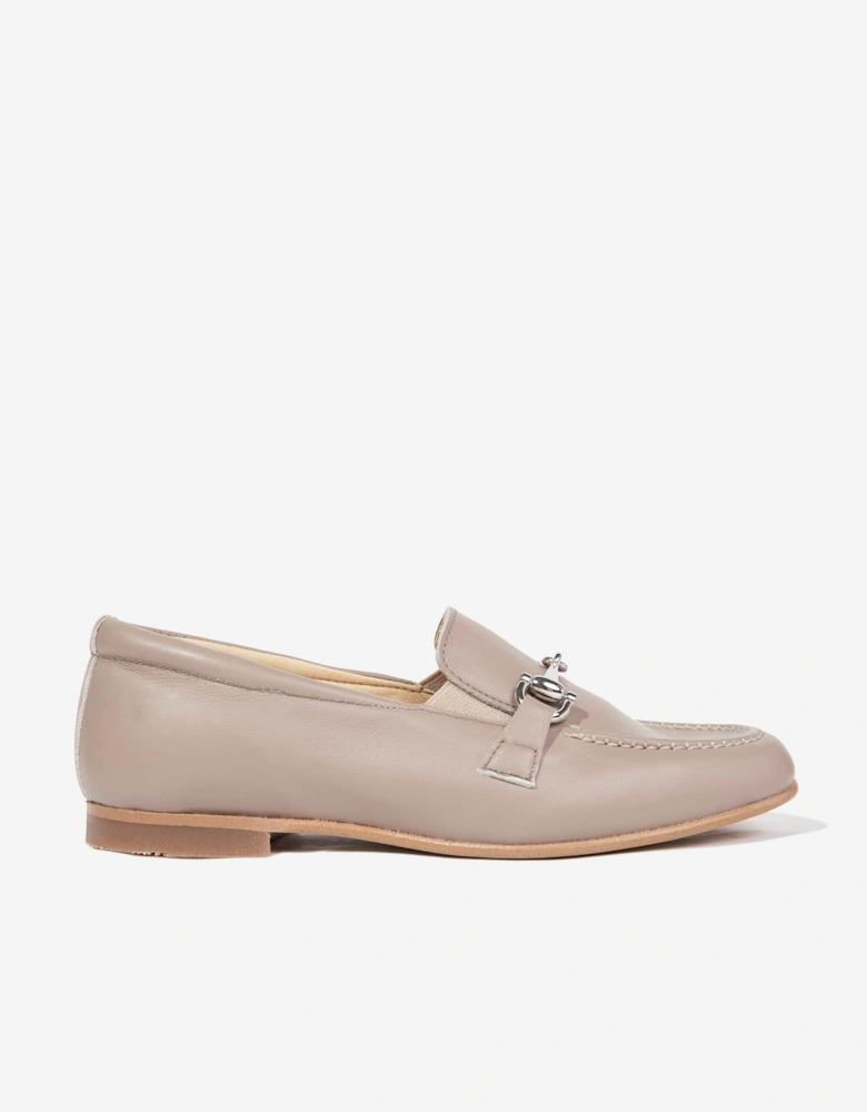 Andanines Boys Leather Horsebit Loafers in Beige