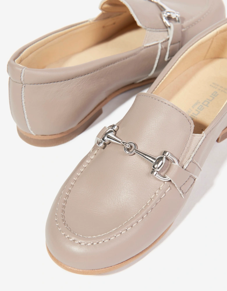 Andanines Boys Leather Horsebit Loafers in Beige