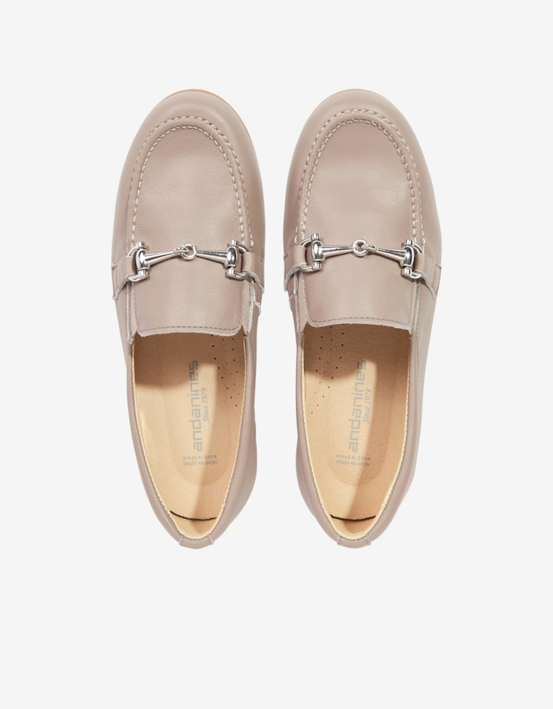 Andanines Boys Leather Horsebit Loafers in Beige