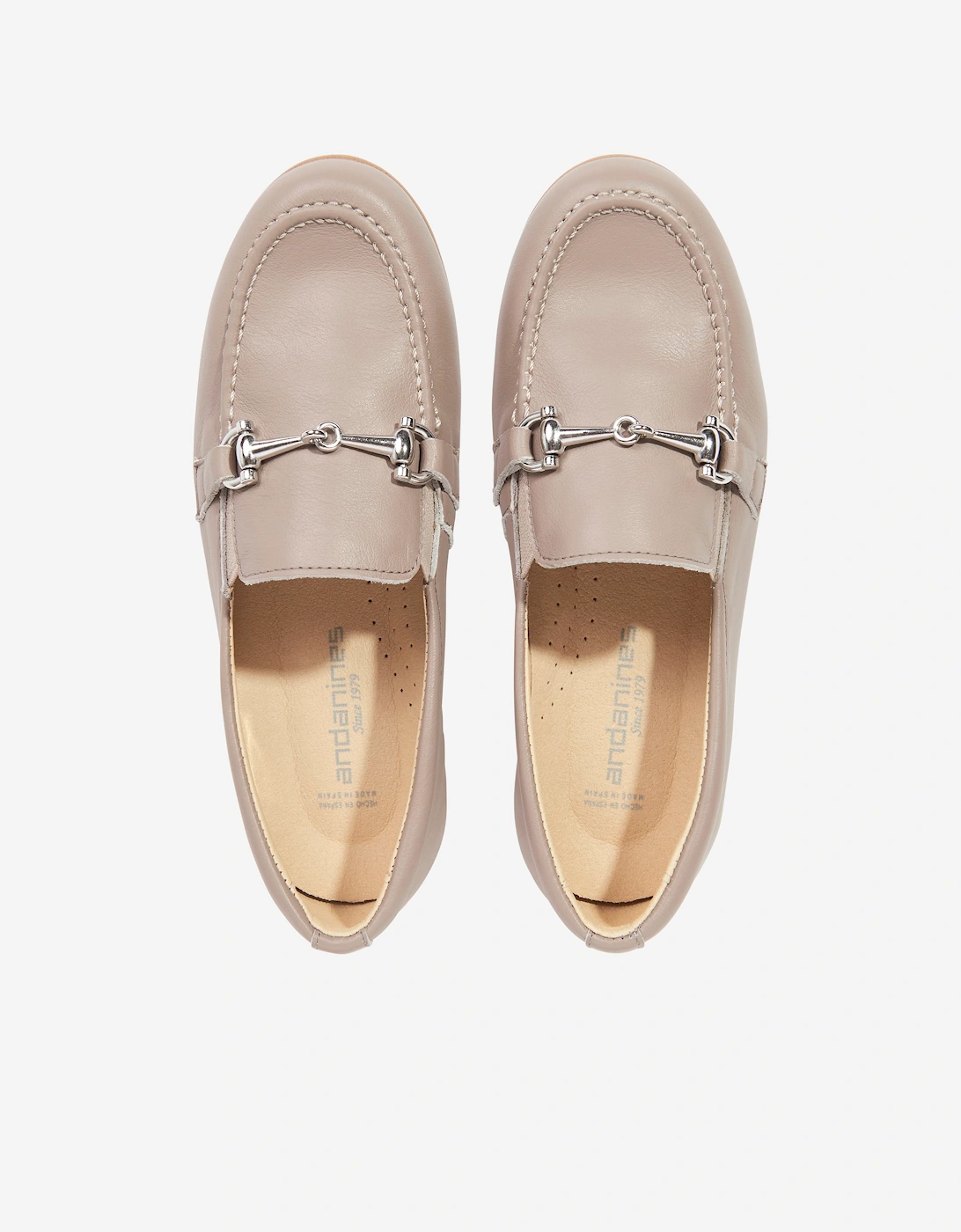 Andanines Boys Leather Horsebit Loafers in Beige