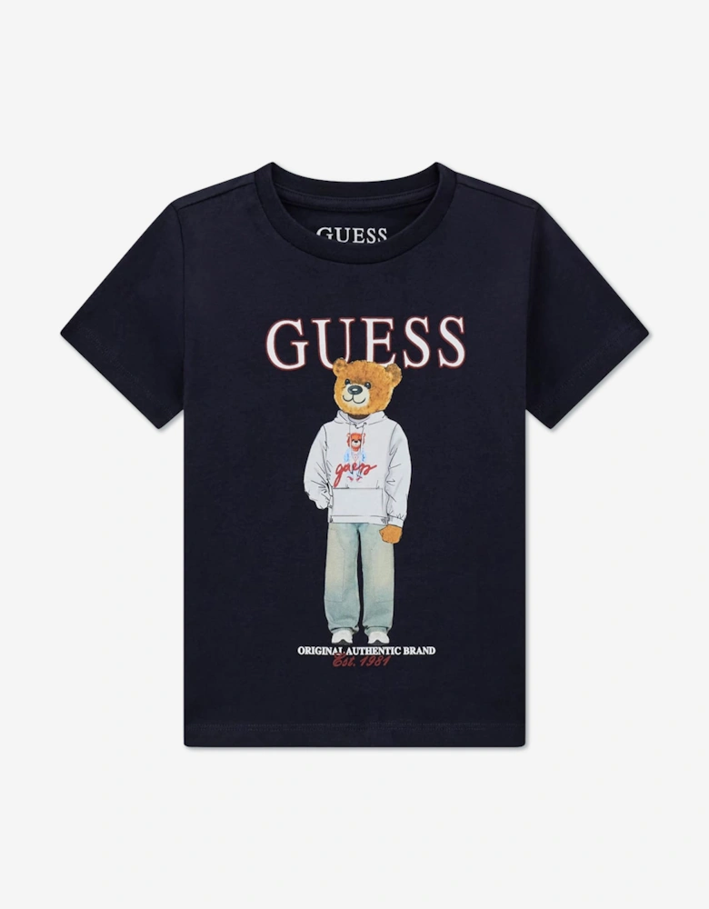 Guess Boys Bear Logo T-Shirt in Navy