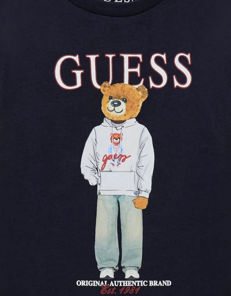 Guess Boys Bear Logo T-Shirt in Navy