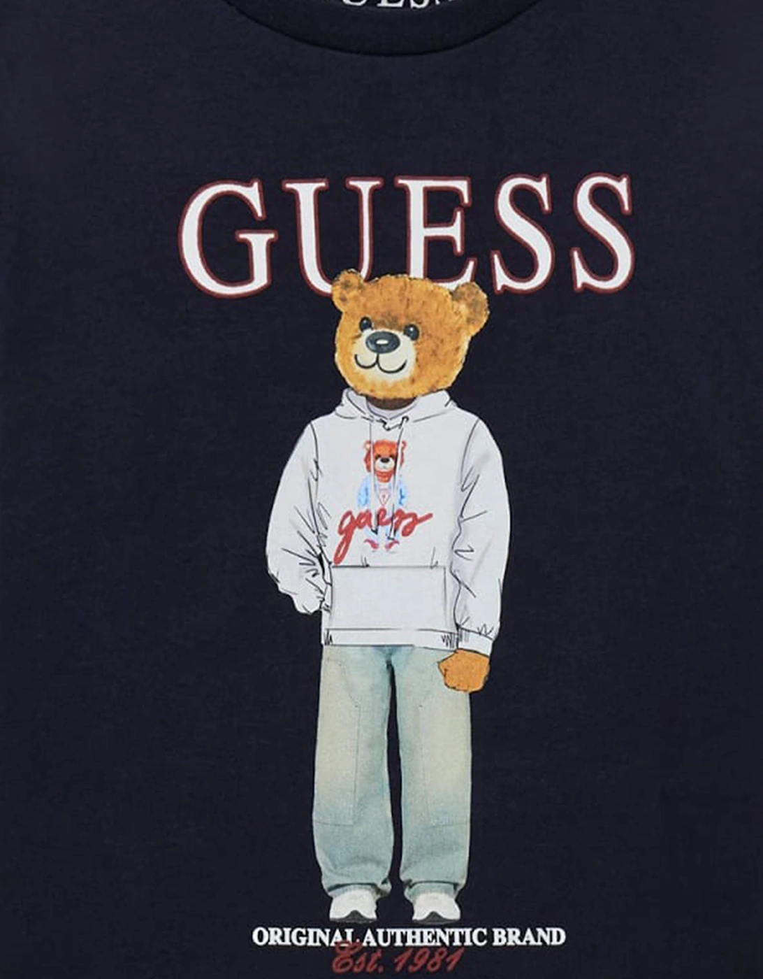 Guess Boys Bear Logo T-Shirt in Navy