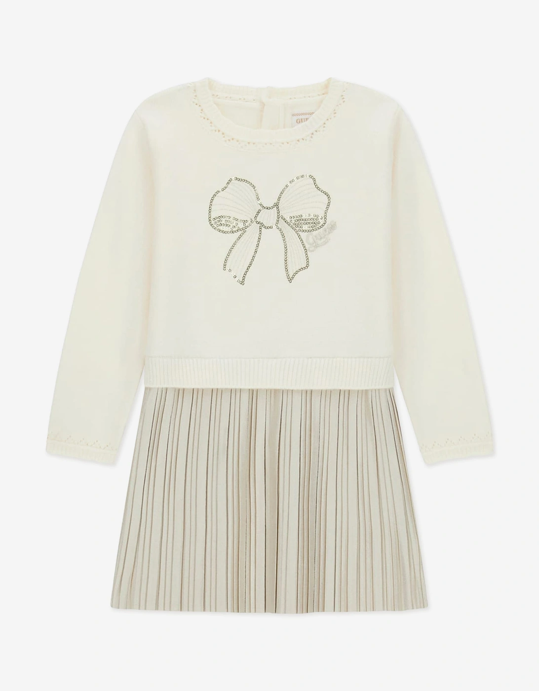 Guess Girls Mixed Fabric Dress in Ivory