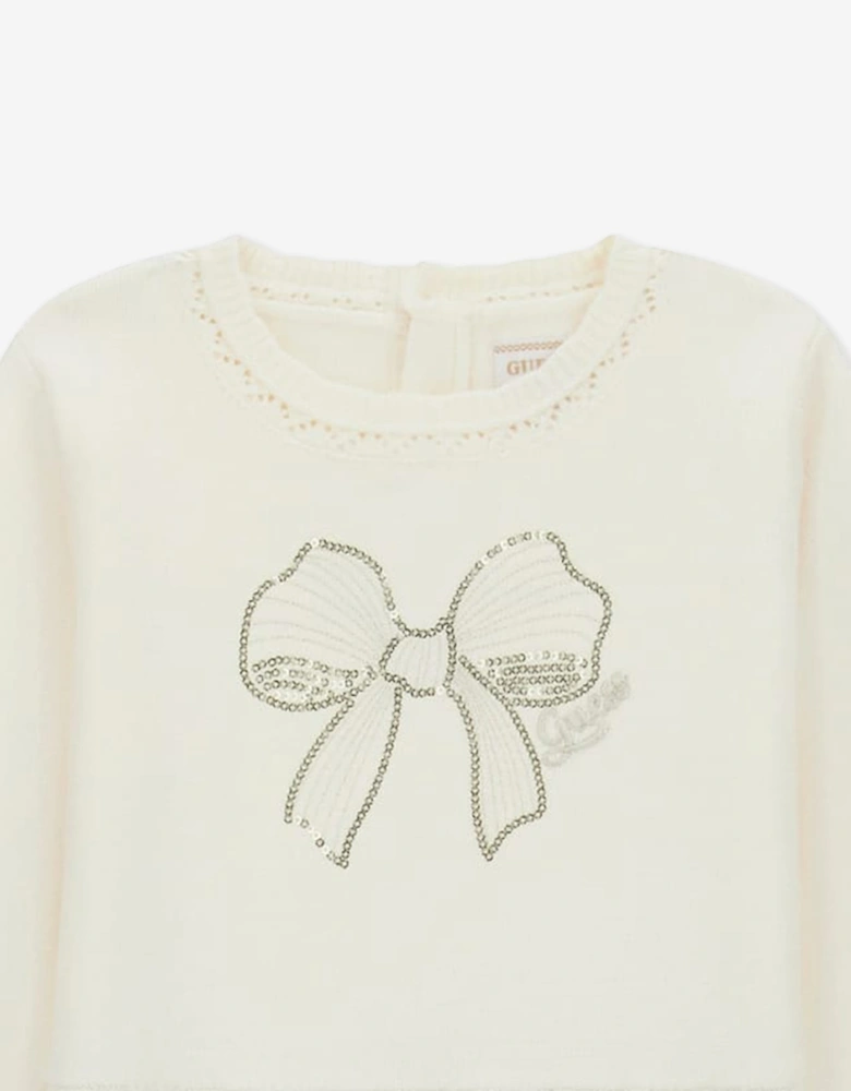 Guess Girls Mixed Fabric Dress in Ivory
