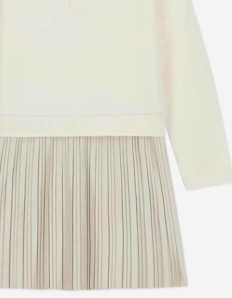 Guess Girls Mixed Fabric Dress in Ivory