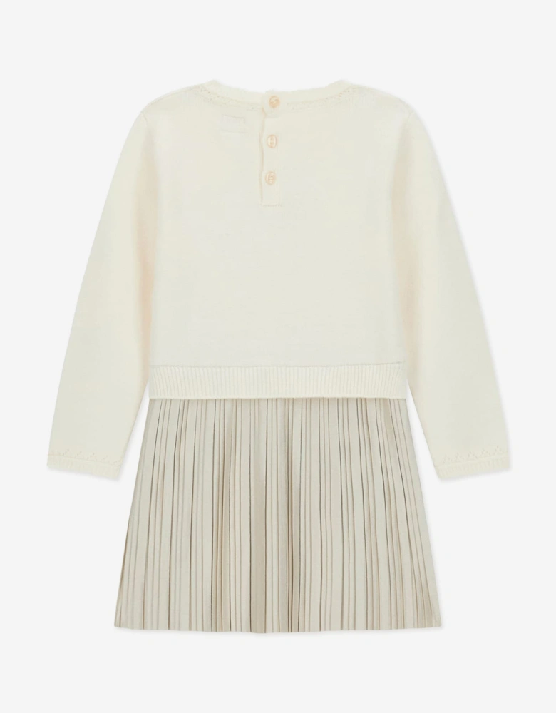 Guess Girls Mixed Fabric Dress in Ivory
