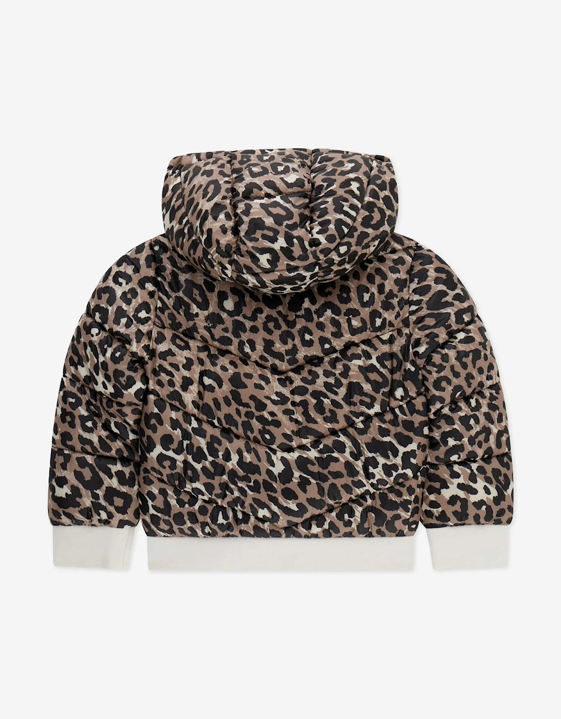 Guess Girls Leopard Print Hooded Puffer Jacket in Brown