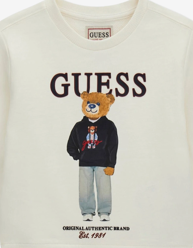 Guess Boys Bear Logo Sweatshirt in Ivory