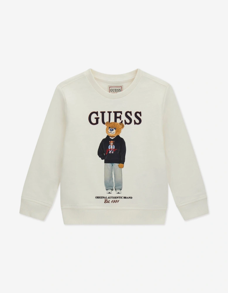 Guess Boys Bear Logo Sweatshirt in Ivory