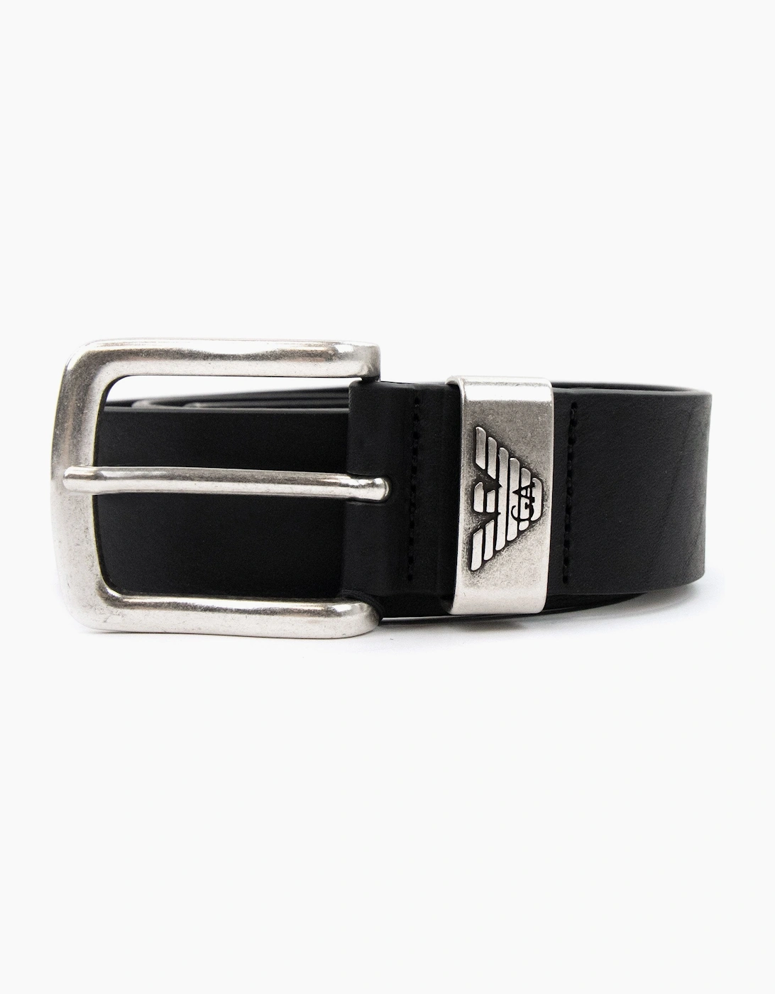 Men's Emporio Armani Logo Keeper Leather Belt Black - Size: 120