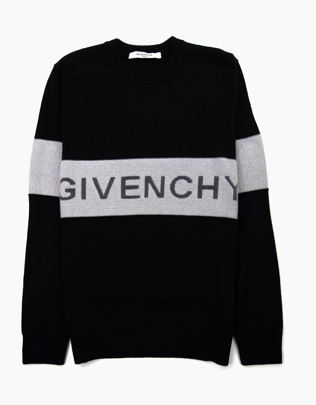 Givenchy Men's Black/Multi Contrasting Stripe Sweater In Wool /White - Size: 42