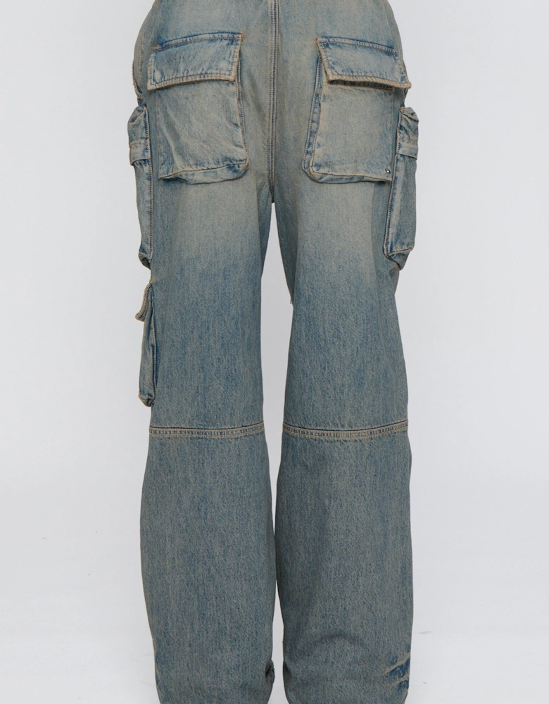 Drawstring Baggy Cargo Jean Blue