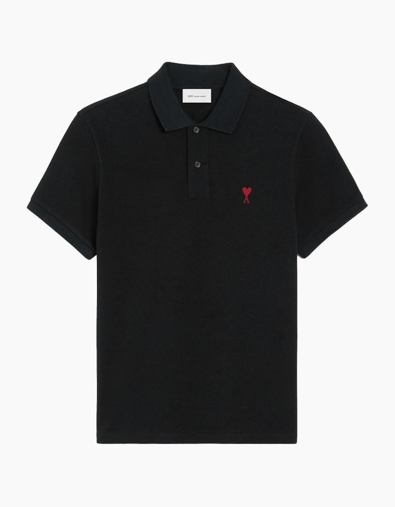 AMI Paris 'Ami de Coeur' Polo Shirt in Black