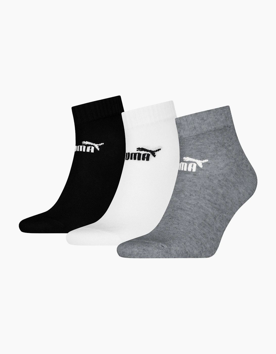 Women's Puma Unisex Adult Quarter Ankle Socks (Pack of 3) - Black/Grey/White - Size: 6/6.5/7/7.5/8