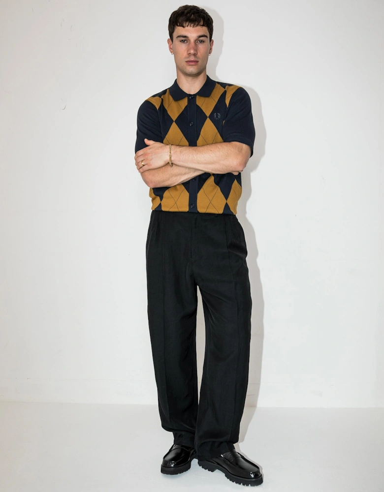 Regular Fit Argyle Button Through Knitted Shirt