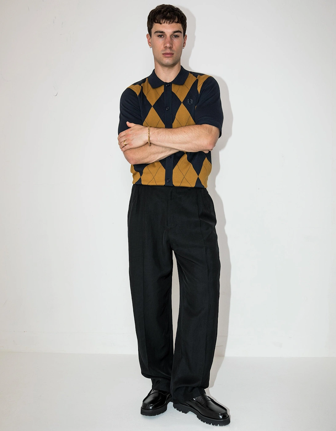 Regular Fit Argyle Button Through Knitted Shirt