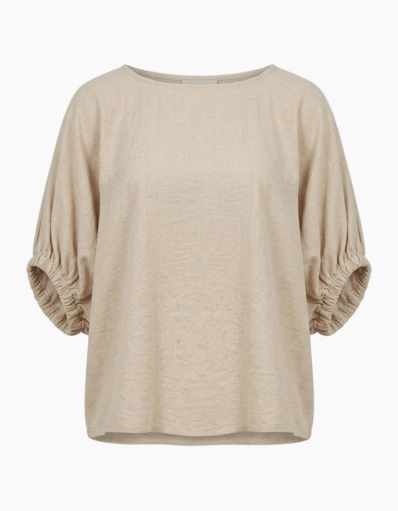 Relaxed Gathered Sleeve Top – Oatmeal